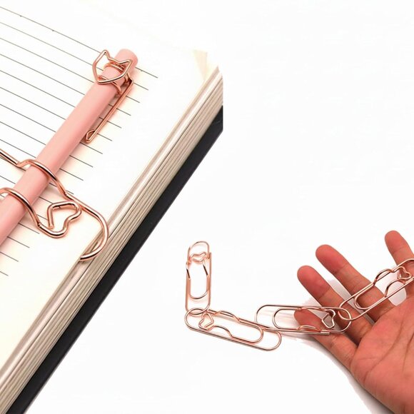 12-Pack Pen Holder Clips for Notebook, Cute Heart Paper Clips,Rose Gold Office S - Picture 3 of 7